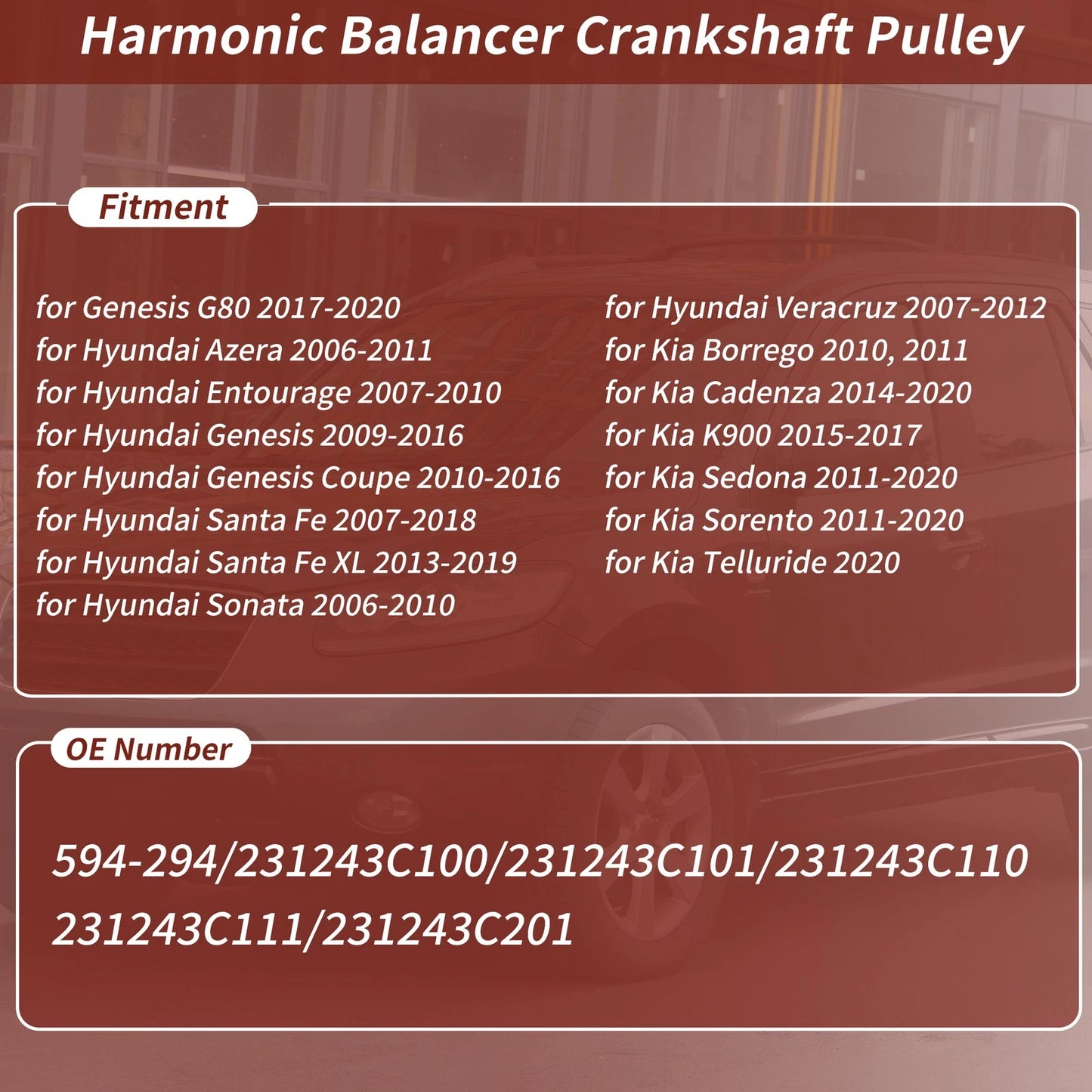 Harmonic Balancer Crankshaft Pulley for Hyundai Santa Fe, Kia K900 (2013-2020)