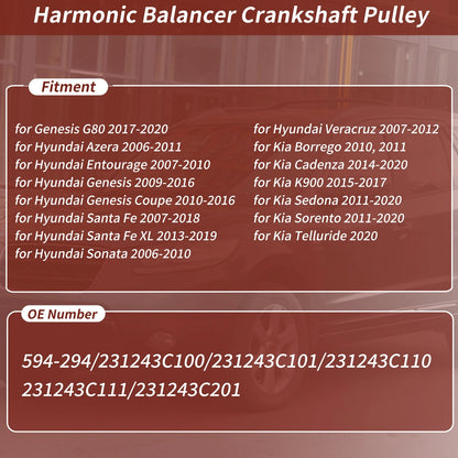 Harmonic Balancer Crankshaft Pulley for Hyundai Santa Fe, Kia K900 (2013-2020)