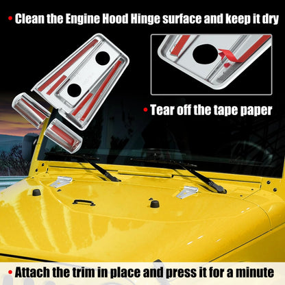 2 x Front Engine Hood Hinge Cover Trim for Jeep Wrangler JK (2007-2018)