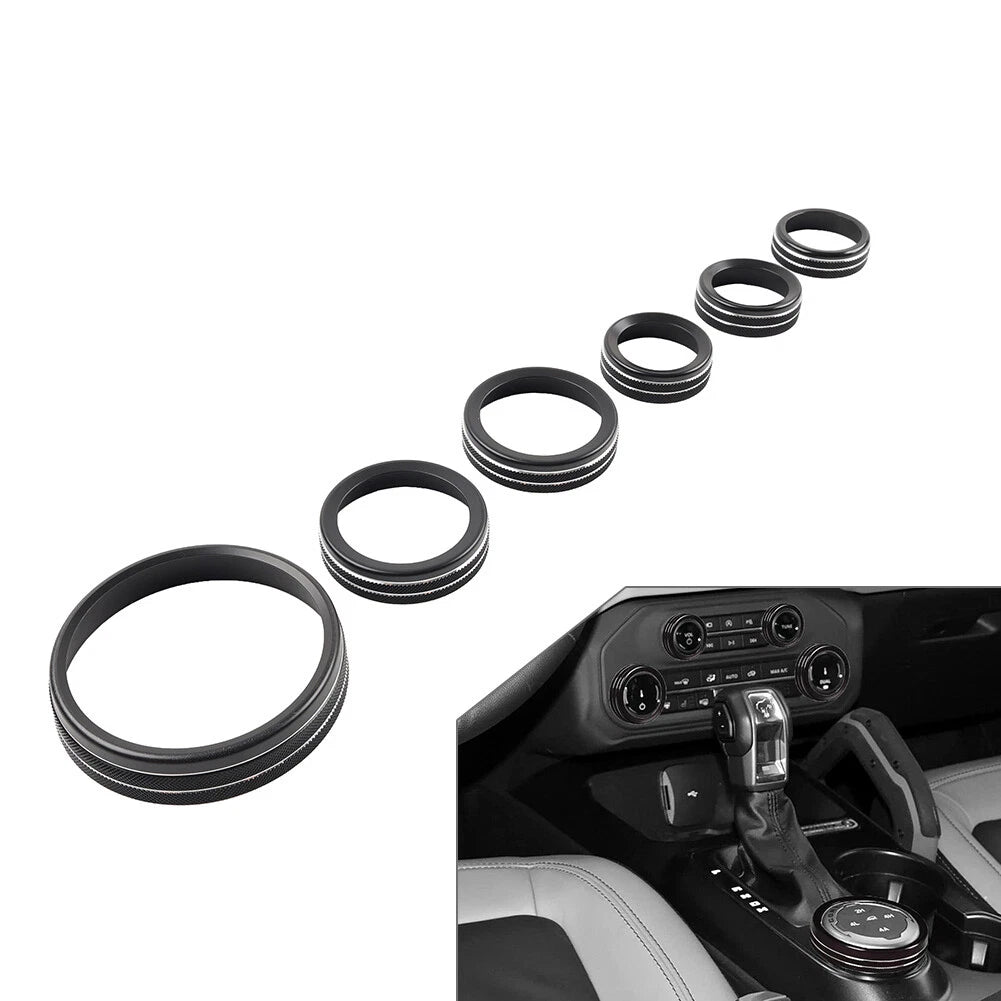 Black AC Stereo Tune Knob Headlight Switch Covers for Ford Bronco (2021-2022)