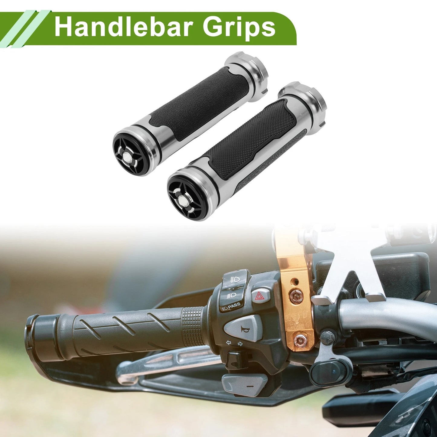 Grips / 7/8" 22mm Hand Grips Rubber Silver Tone for Motorcycle