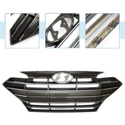 Front Upper Bumper Grille for Hyundai Elantra (2019) - Black Chrome Silver Tone