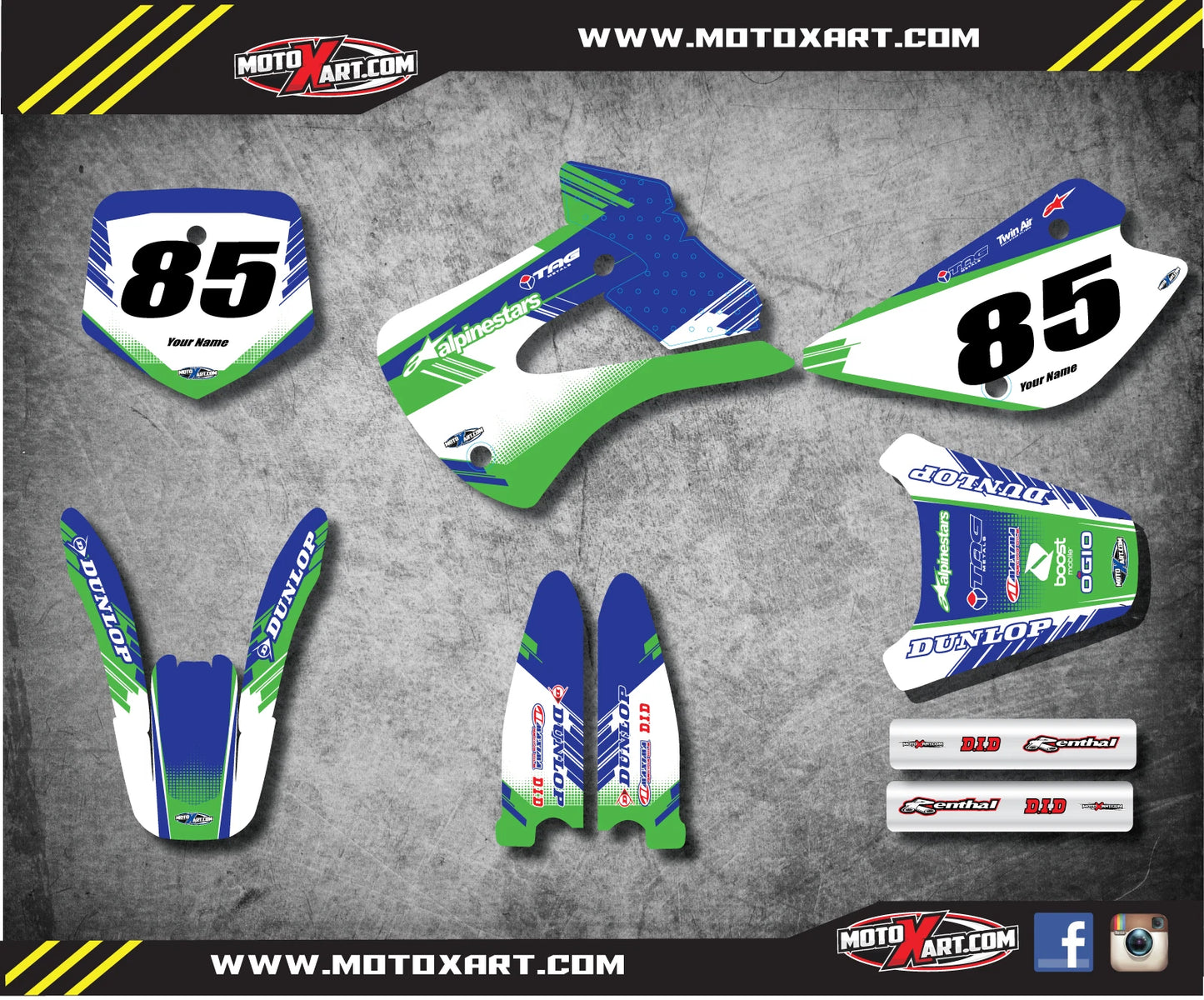Custom Graphics Kit for 1998-2013 Kawasaki KX 100 - Substance Style Decals