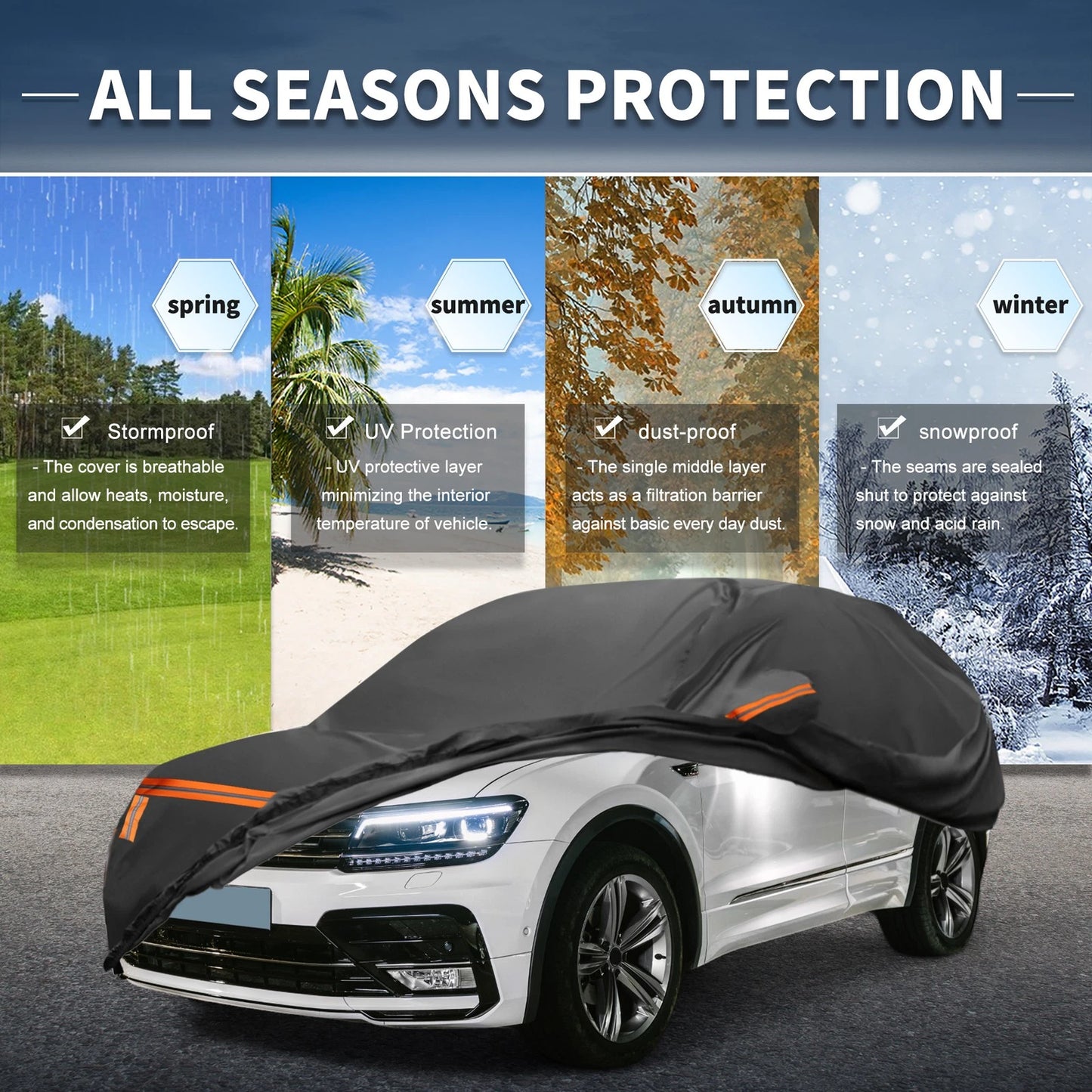 Waterproof Car Cover for Jeep SUV with Windproof Straps (Fits Most Models)