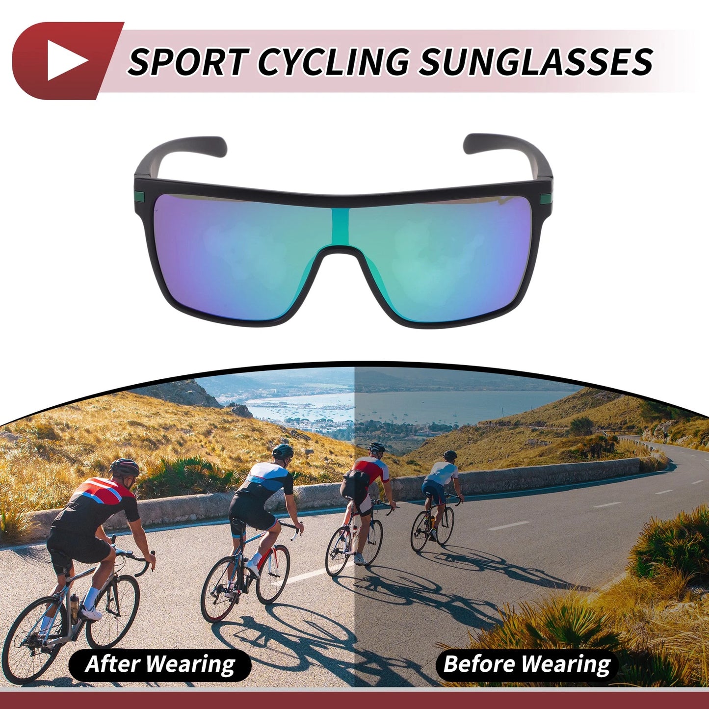 Motorcycle Riding Goggles Green Lens Black Frame Tri-Acetyl Cellulos TR90