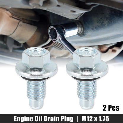 2 x M12 x 1.75 Steel Engine Oil Drain Plug for Buick Silver Tone