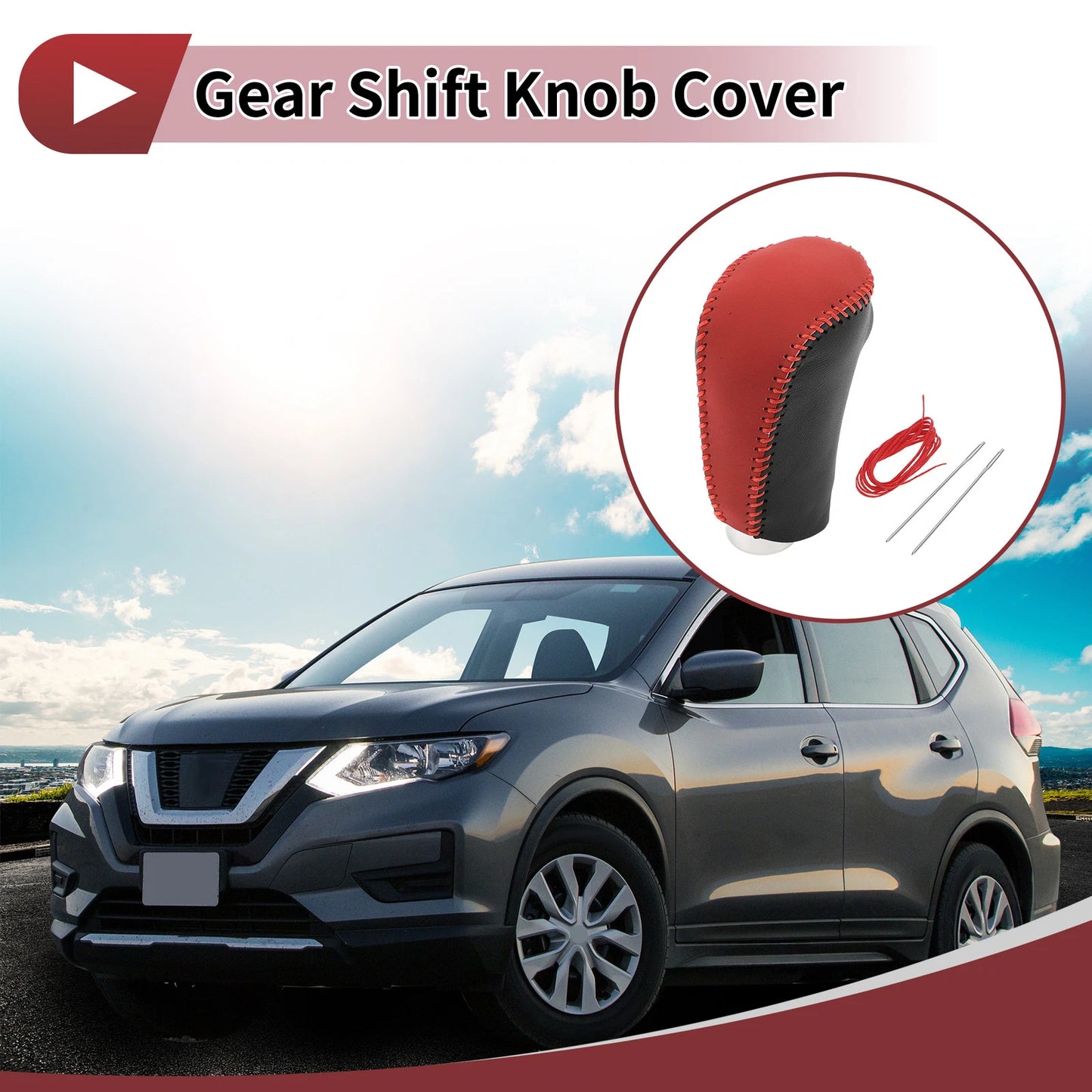 Car Gear Shift Knob Cover for Nissan Rogue Sport (2017-2022) Red Black