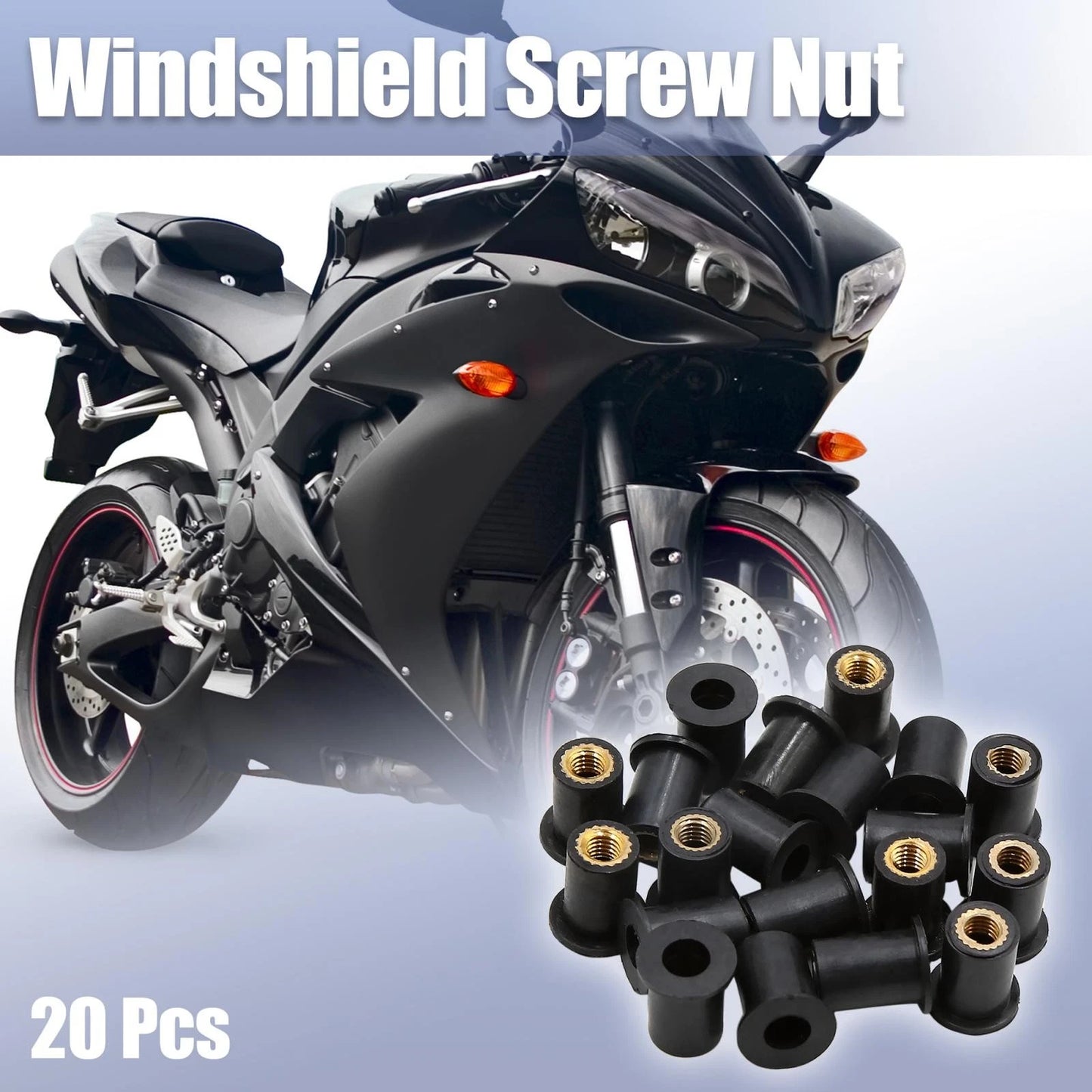 20pcs M5 Black Rubber Windscreen Screws Bolts Nut for Motorcycle