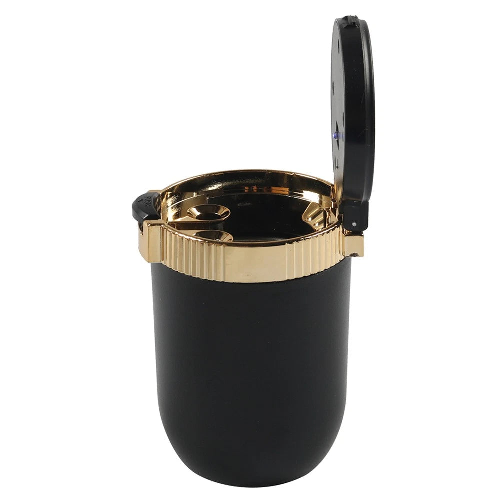 Portable Car Ashtray with Lid and Blue LED Light for Universal Use