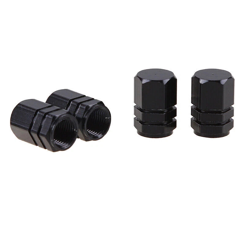 Black Aluminum Tire Valve Caps for Car & Bicycle Wheel Styling (Fits Most Models)