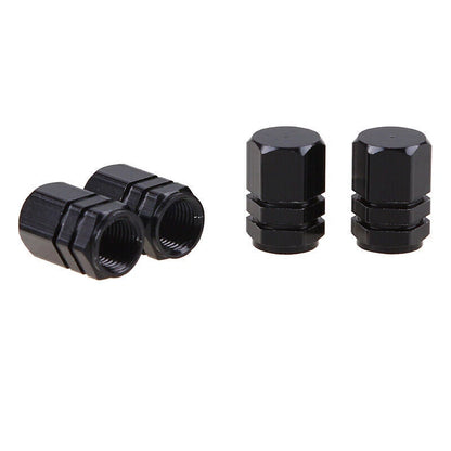 Black Aluminum Tire Valve Caps for Car & Bicycle Wheel Styling (Fits Most Models)