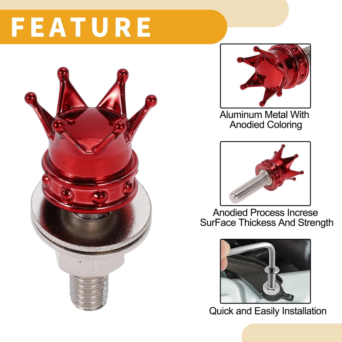 License Plate Screws Cover 35mm Aluminum Alloy Red 4 Pcs for Universal
