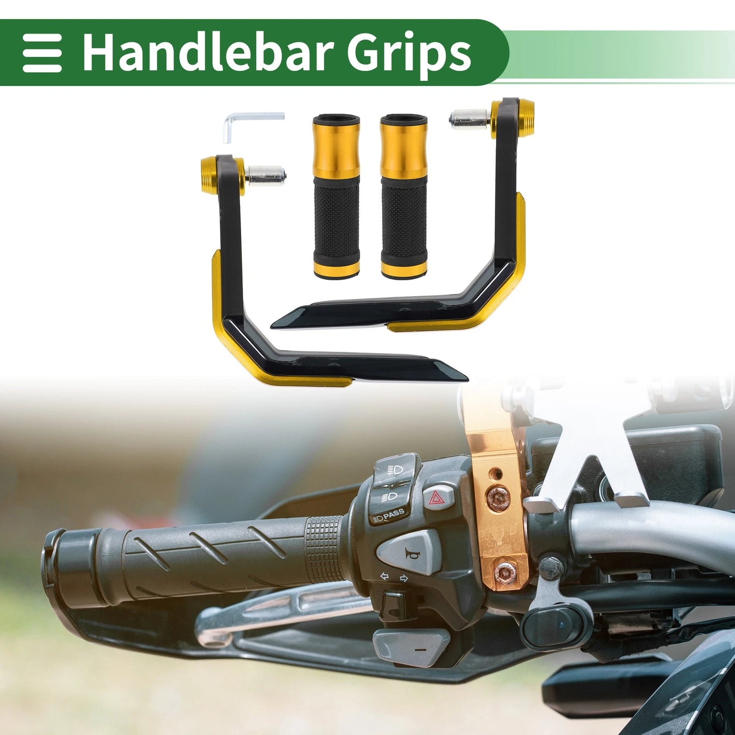 Hand Grips Cover Kit for Motorcycle Handlebar End Grips Aluminum Alloy Goldtone