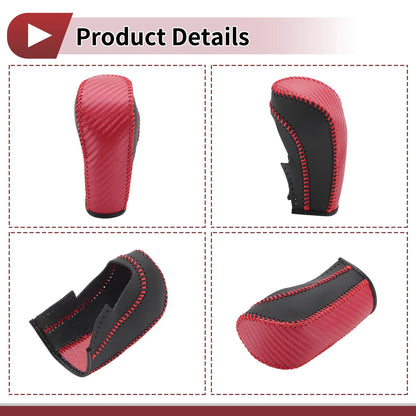 Car Gear Shift Knob Cover for Ford Fiesta (2009-2012) Black Red Faux Leather