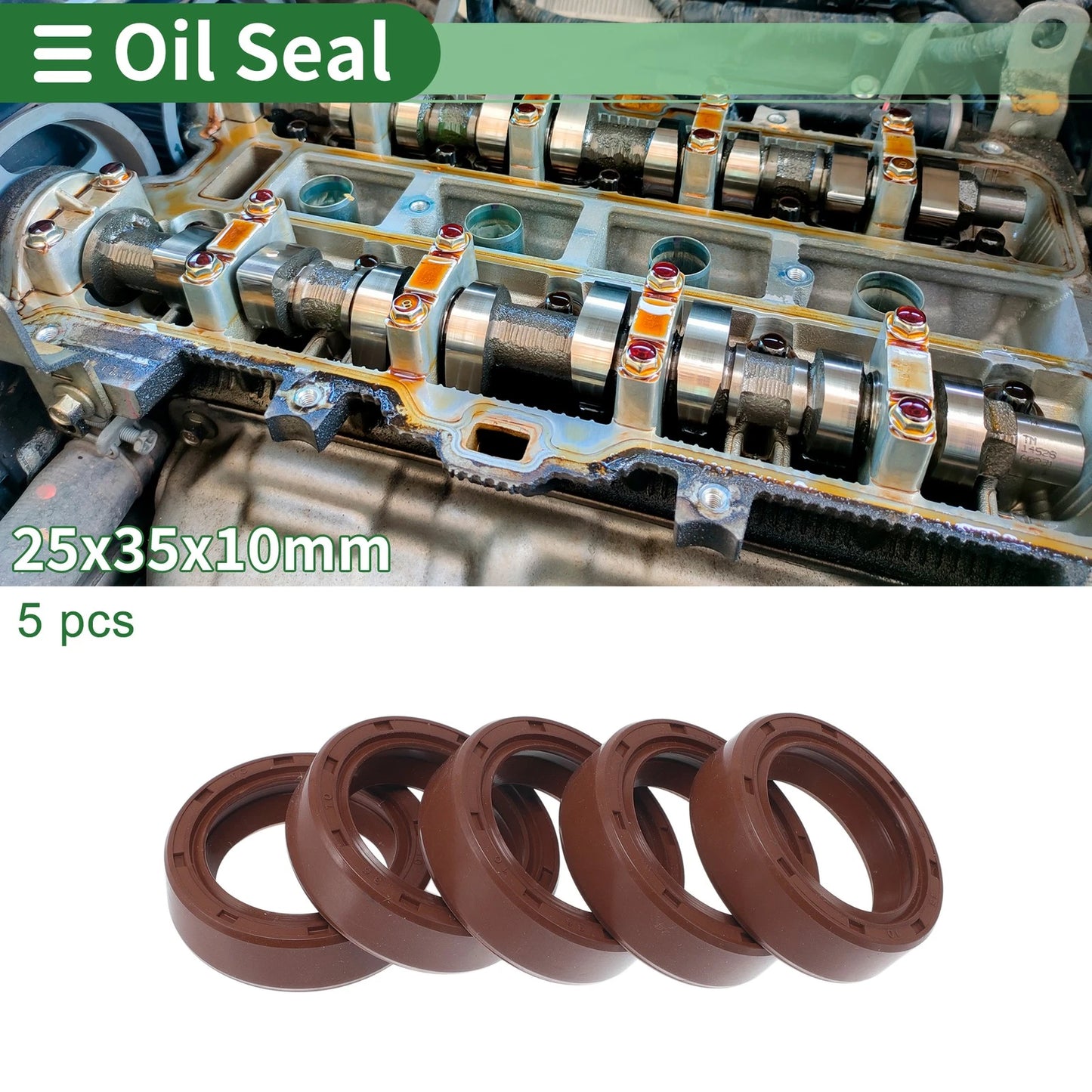 Oil Seal 5 Pcs Seal Ring Rotary Shaft Seal FKM Rubber 25x35x10mm Brown
