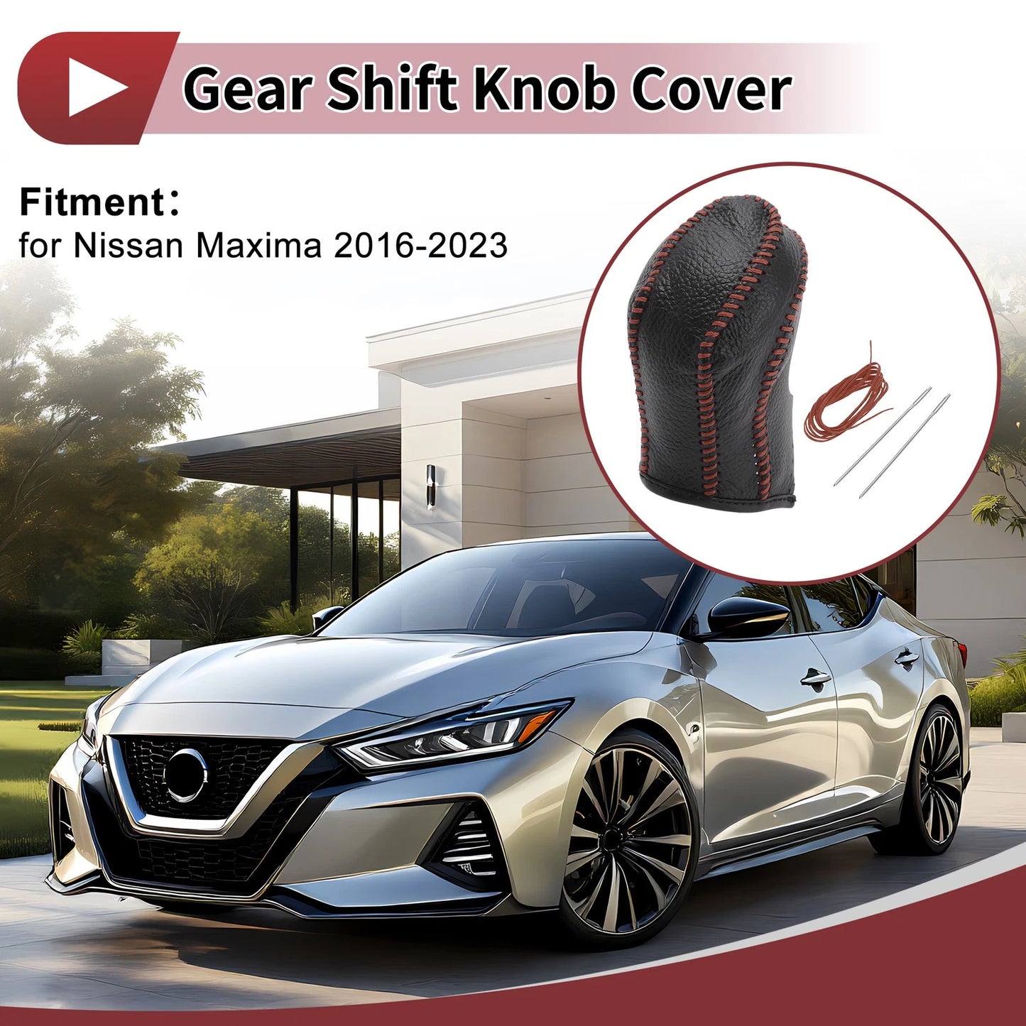 Car Gear Shift Knob Cover for Nissan Maxima (2016-2023) Black Brown Faux Leather
