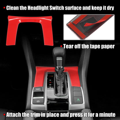 Red Gear Panel Trim Shift Box Cover Decal for Honda Civic (2016-2021)