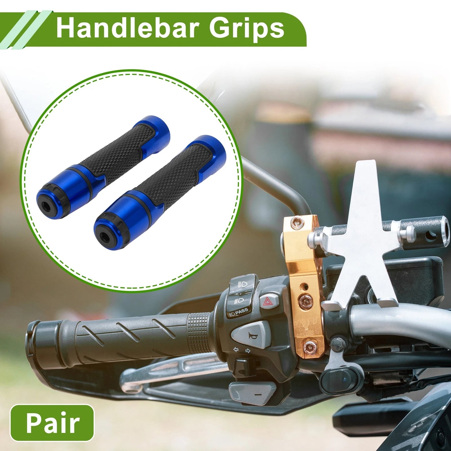 Hand Grips / 7/8" 22mm / Cover Handlebar End Grips Rubber Blue Rhombus for Motorcycle