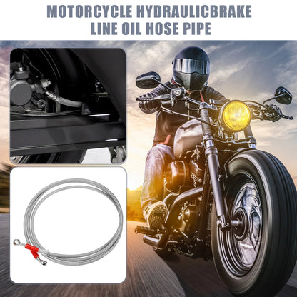 Brake Line 230cm Motorcycle Hydraulic Oil Hose Pipe 28° 0° Silver Tone