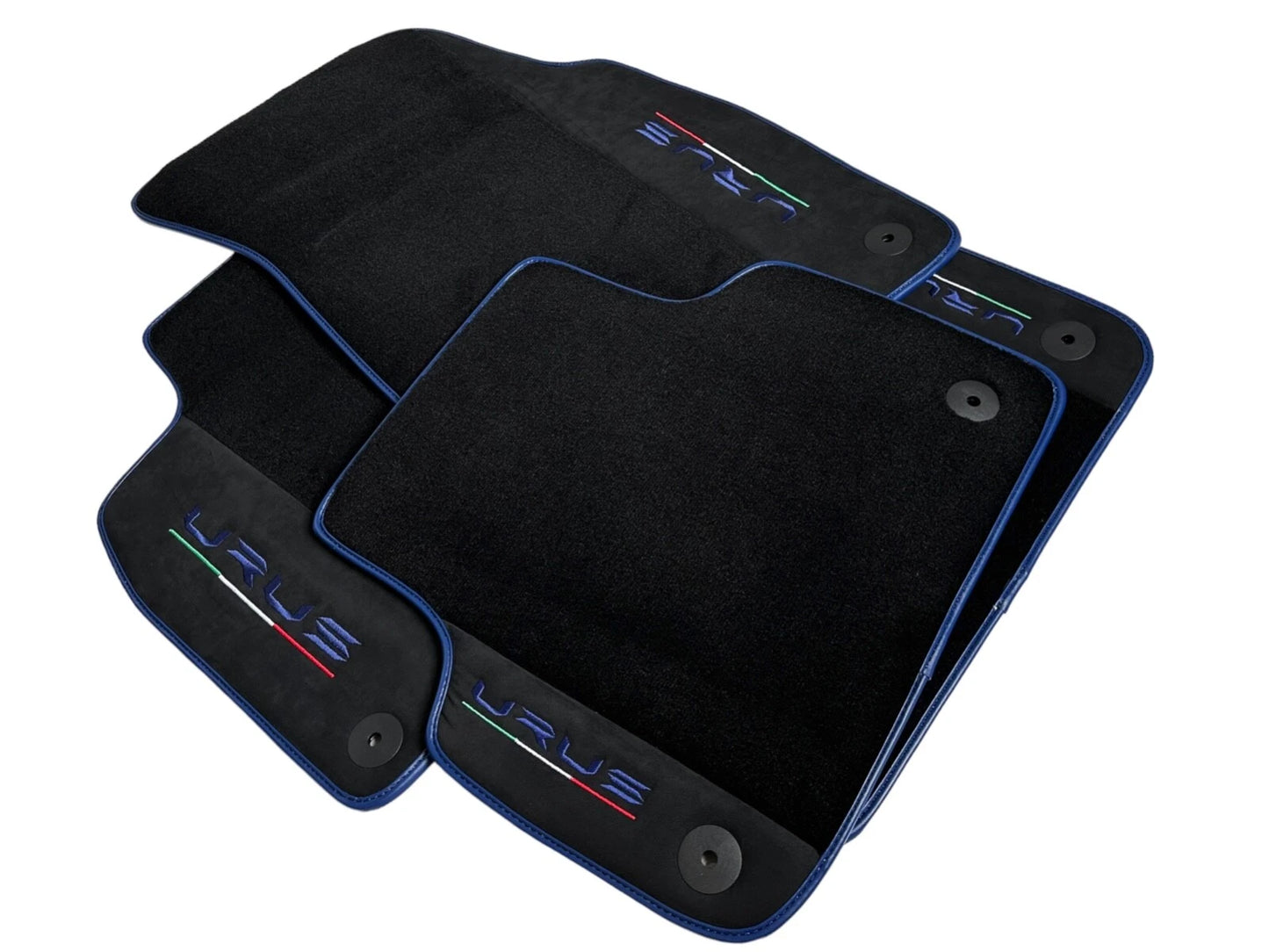 Black Floor Mats for Lamborghini Urus 2018-2024 Alcantara Leather Dark Blue Trim