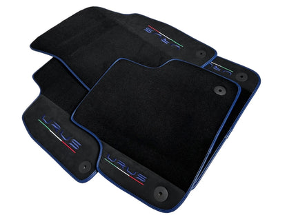 Black Floor Mats for Lamborghini Urus 2018-2024 Alcantara Leather Dark Blue Trim