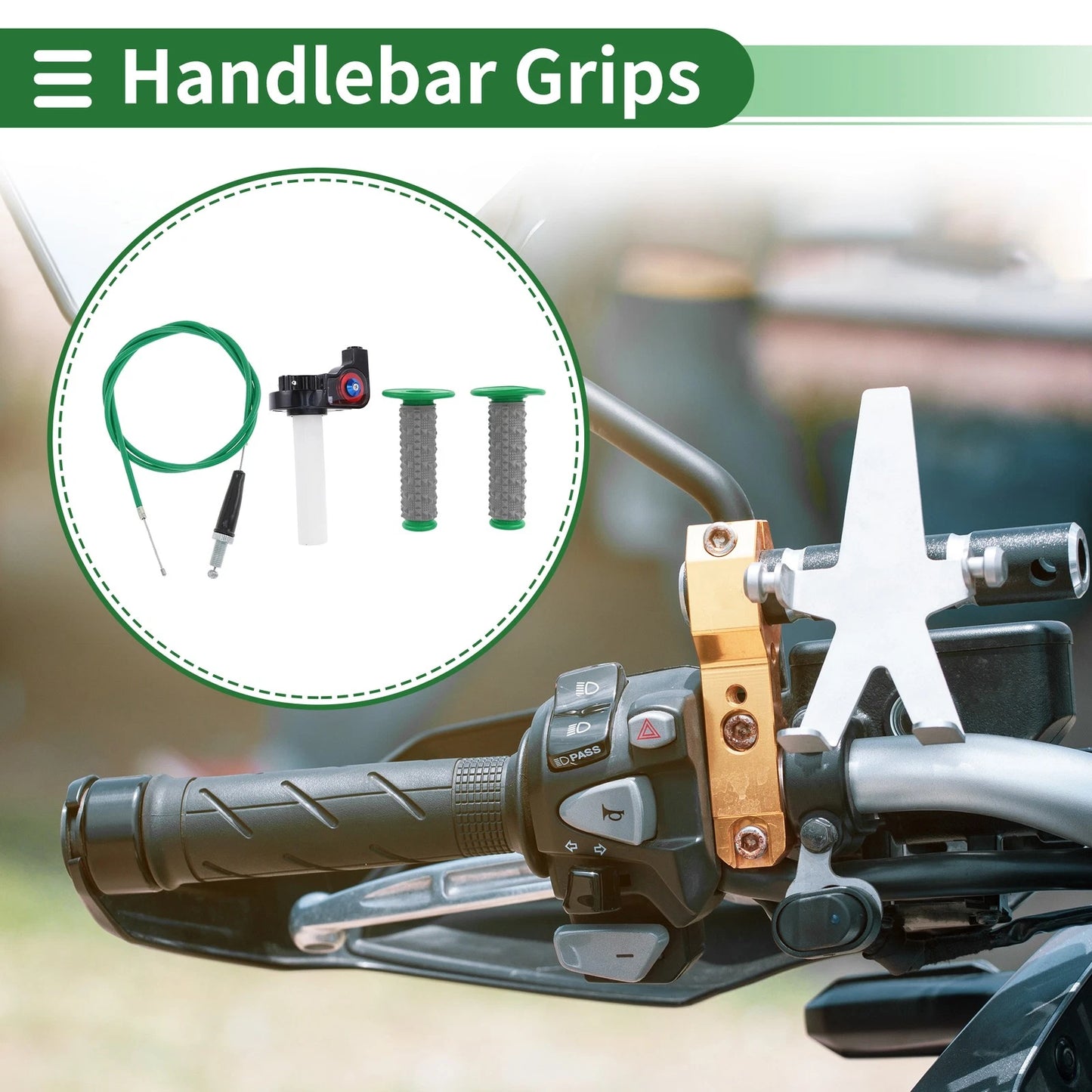 7/8" 22mm / Hand Grips Rubber Green for Motorcycle