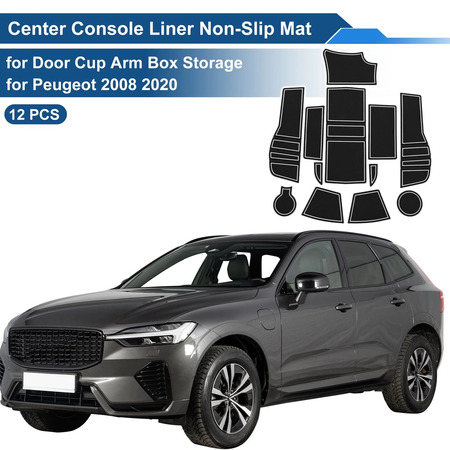 Non-Slip Mat Set for Peugeot 2008 (2020) - 12 Pcs PVC White