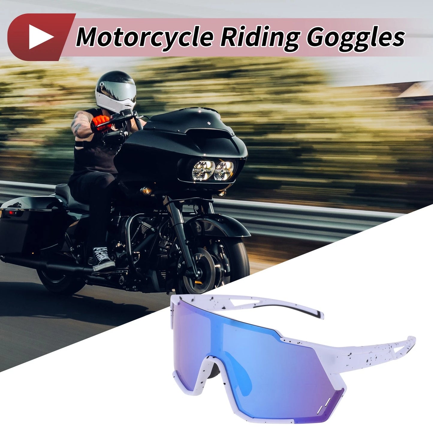 Goggles for Motorcycle UV400 Tri-Acetyl Cellulos Blue/White with Black Spots