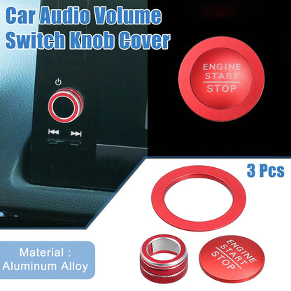 3 x Media Volume Switch Knob Engine Start Button Covers for Honda Civic (2022)