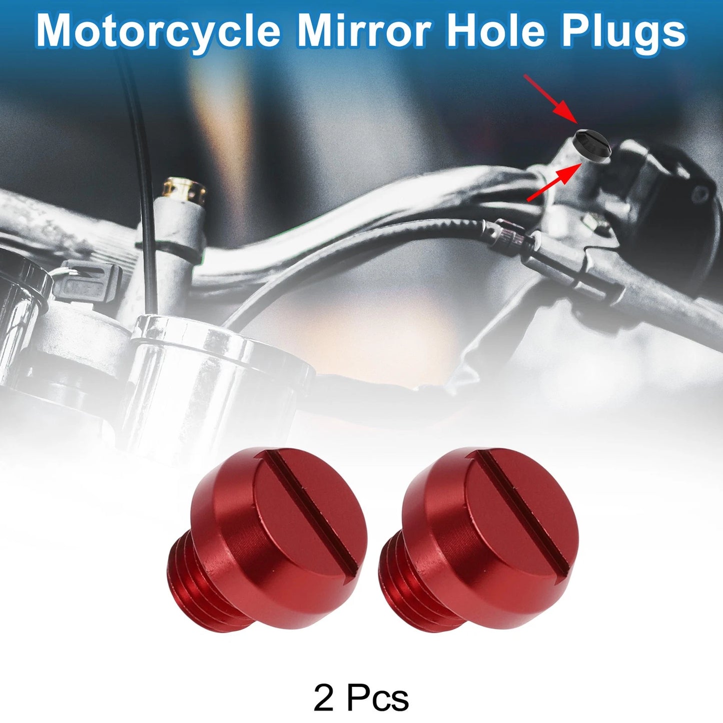 2 x Mirror Hole Plugs M10x1.25 Right Hand Red Mirror Screws for Motorcycle