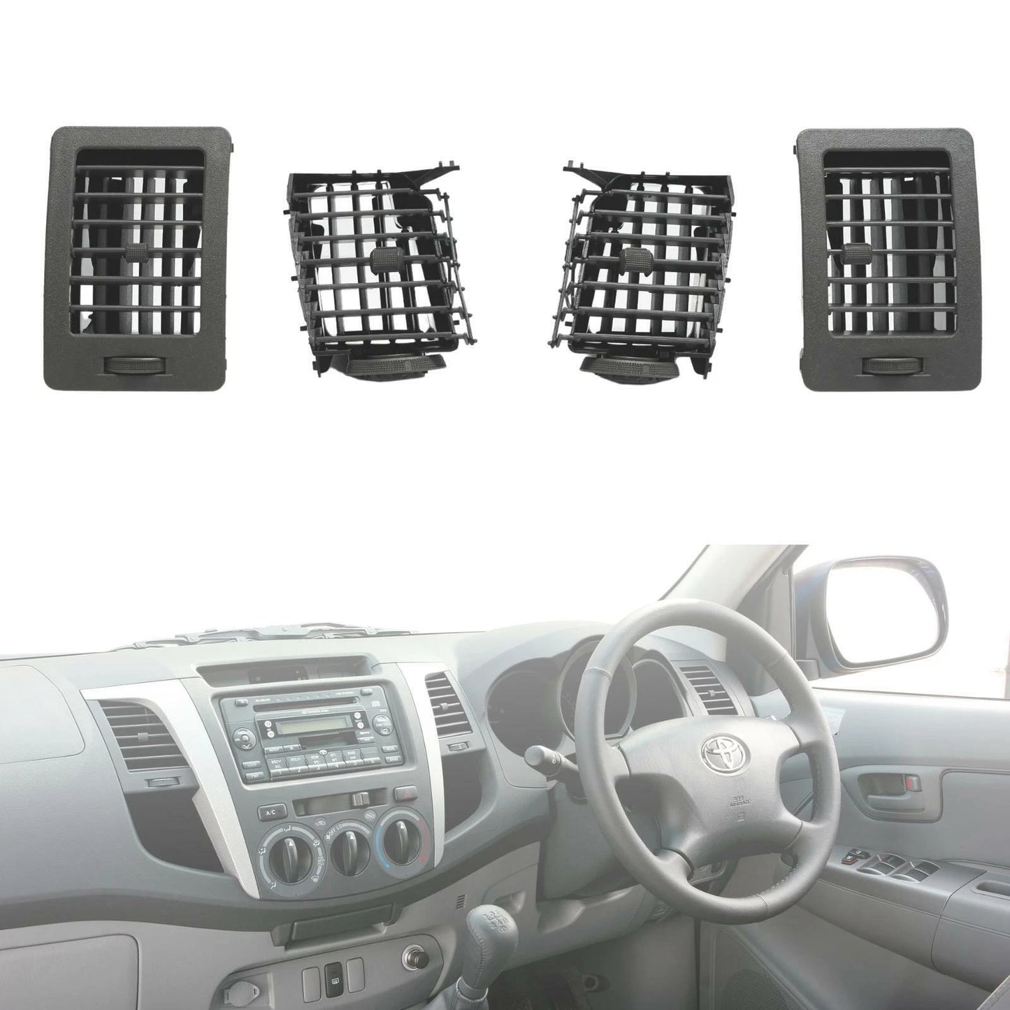 4 x Grey Air Vent Grilles for Toyota Hilux MK6 MK7 (2005-2014)