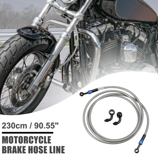 Brake Hose 90 Degree Braided Line 230cm Silver Tone for Motorcycle