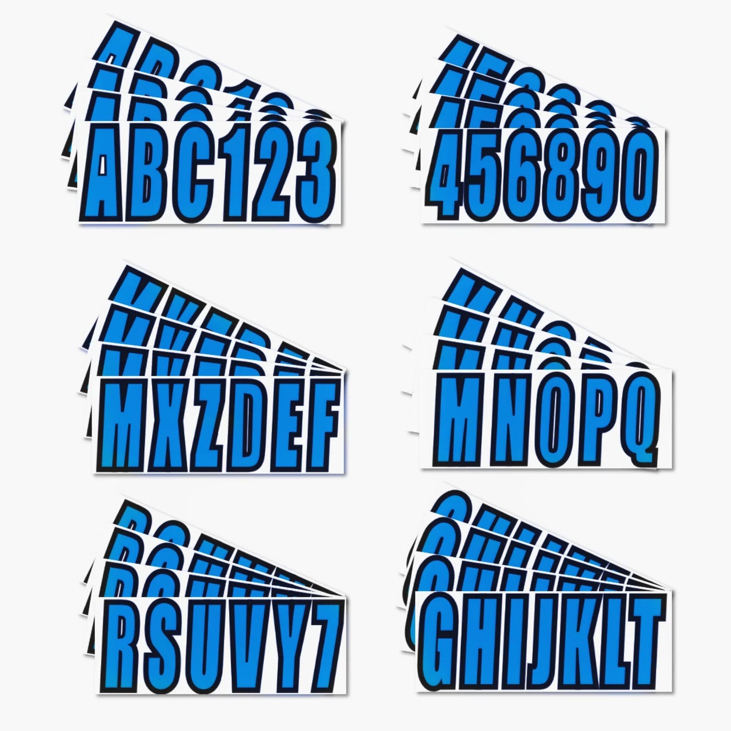 Custom Boat Registration Numbers Blue Decal Sticker Set A-Z & 0-9