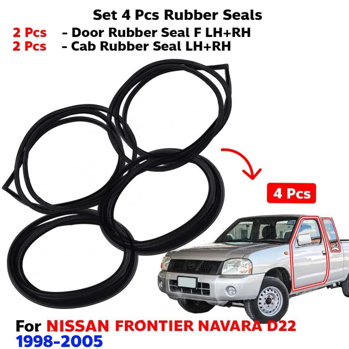 Door Rubber Cab Rubber Set 4 Fits Nissan Frontier D22 2D King Cab 1998-05 D05