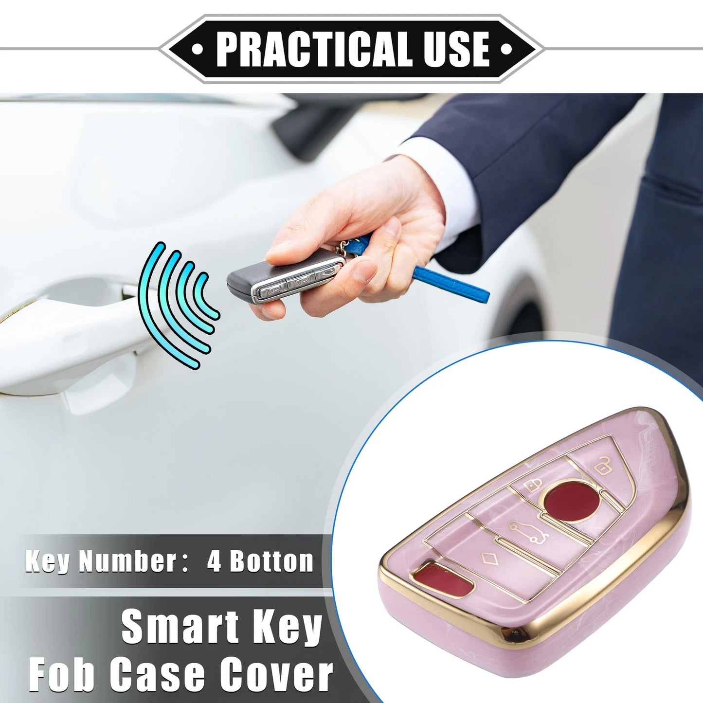 TPU Pink 4 Buttons Remote Smart Key Fob Cover for BMW 3 4 5 6 7 Series (2006-2023)