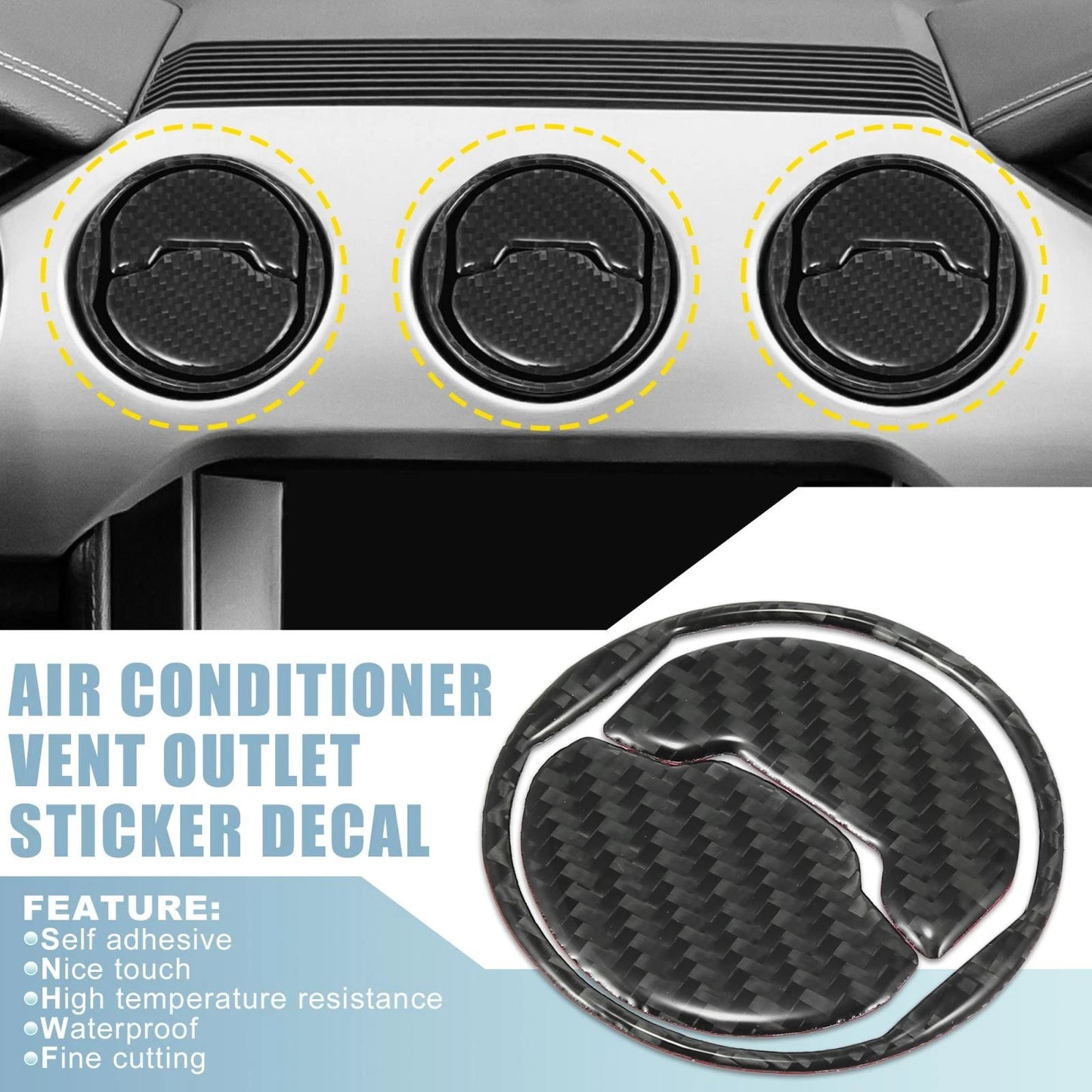 3 x Dashboard Air Conditioner Vent Covers for Ford Mustang (2015-2020) Black