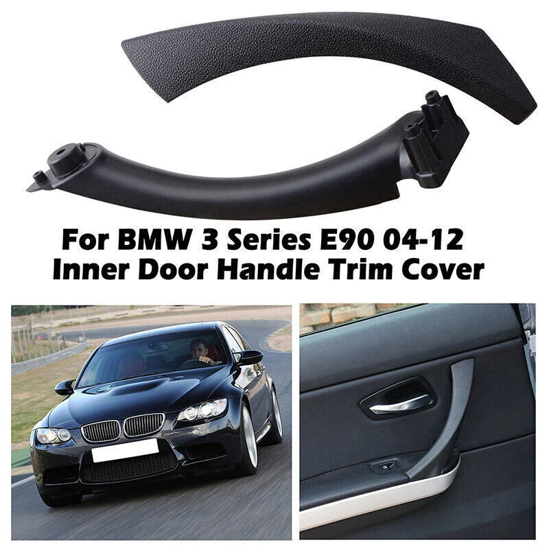 Black Inner & Outer Door Panel Handle Pull Trim Cover for BMW E90 328i (2007-2013)