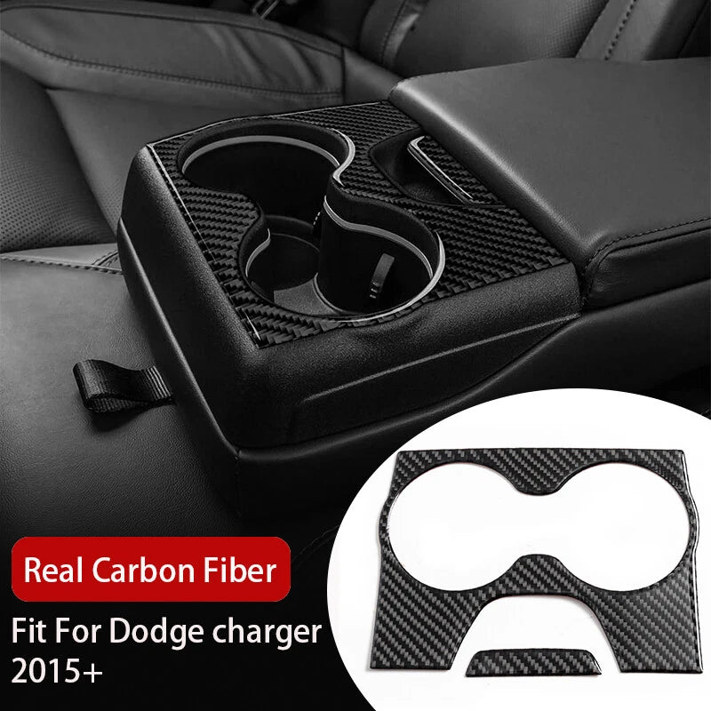 Carbon Fiber Rear Water Cup Holder Cover Trim for Dodge Charger (2015-2021)