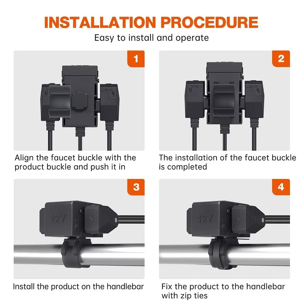 Multi Device Charging Solution Motorcycle USB C and A Chargers