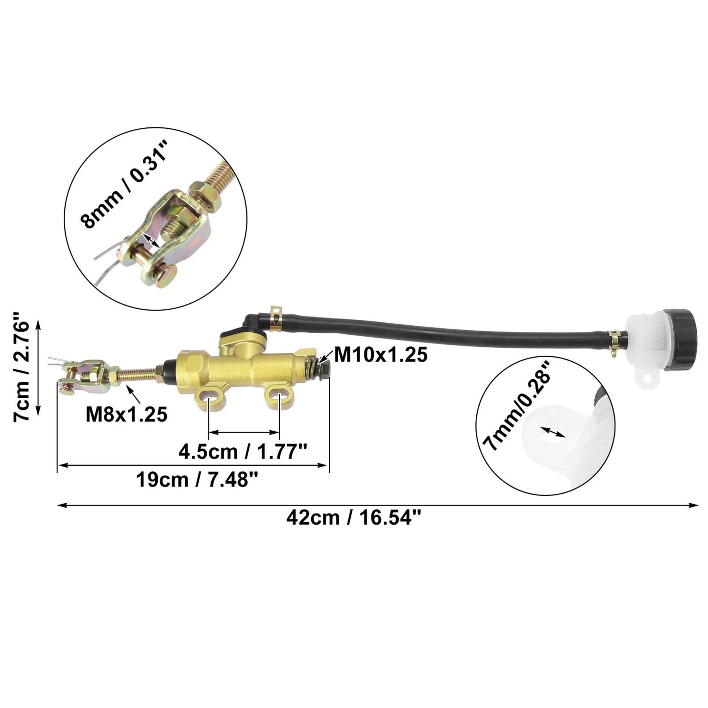 Rear Brake Master Cylinder Pump w/ Reservoir for Motorcycle Dirt Bike Gold Tone