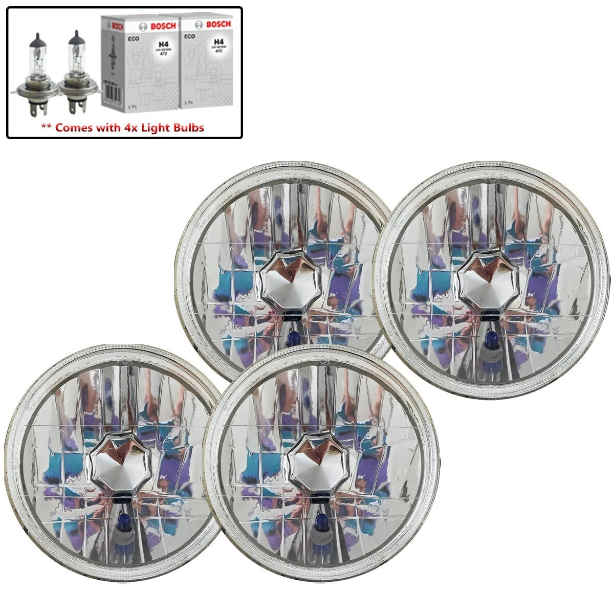 4 x 5.75" Round Diamond Cut Lens for Headlights (Fits Make & Model)
