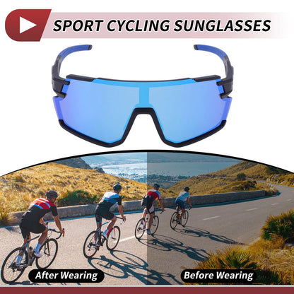 Blue Lens Motorcycle Riding Goggles Black Frame Outdoor Sports Sunglasses
