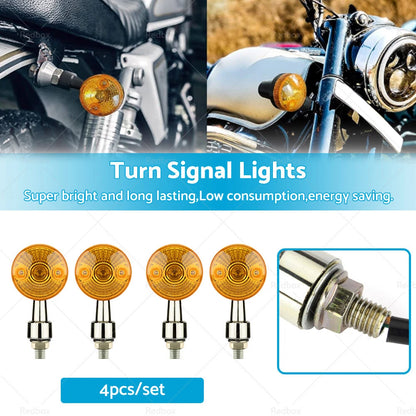 4 x Chrome Motorcycle Turn Signal Lights Amber Indicators for Universal
