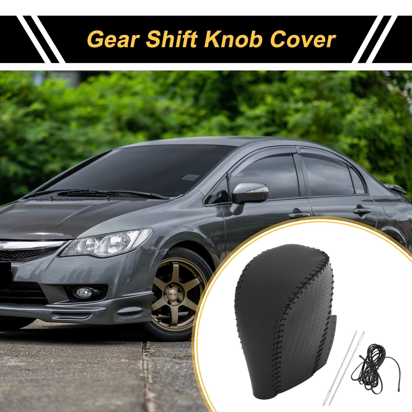 Car Gear Shift Knob Cover for Honda Civic 2016-2021 Black Faux Leather