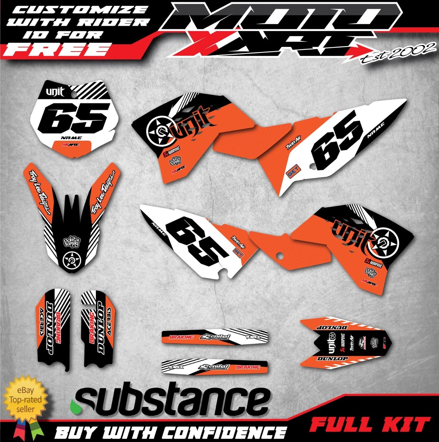 KTM 65 Custom Graphics HUSH Style Full Sticker Decals (2009-2015)