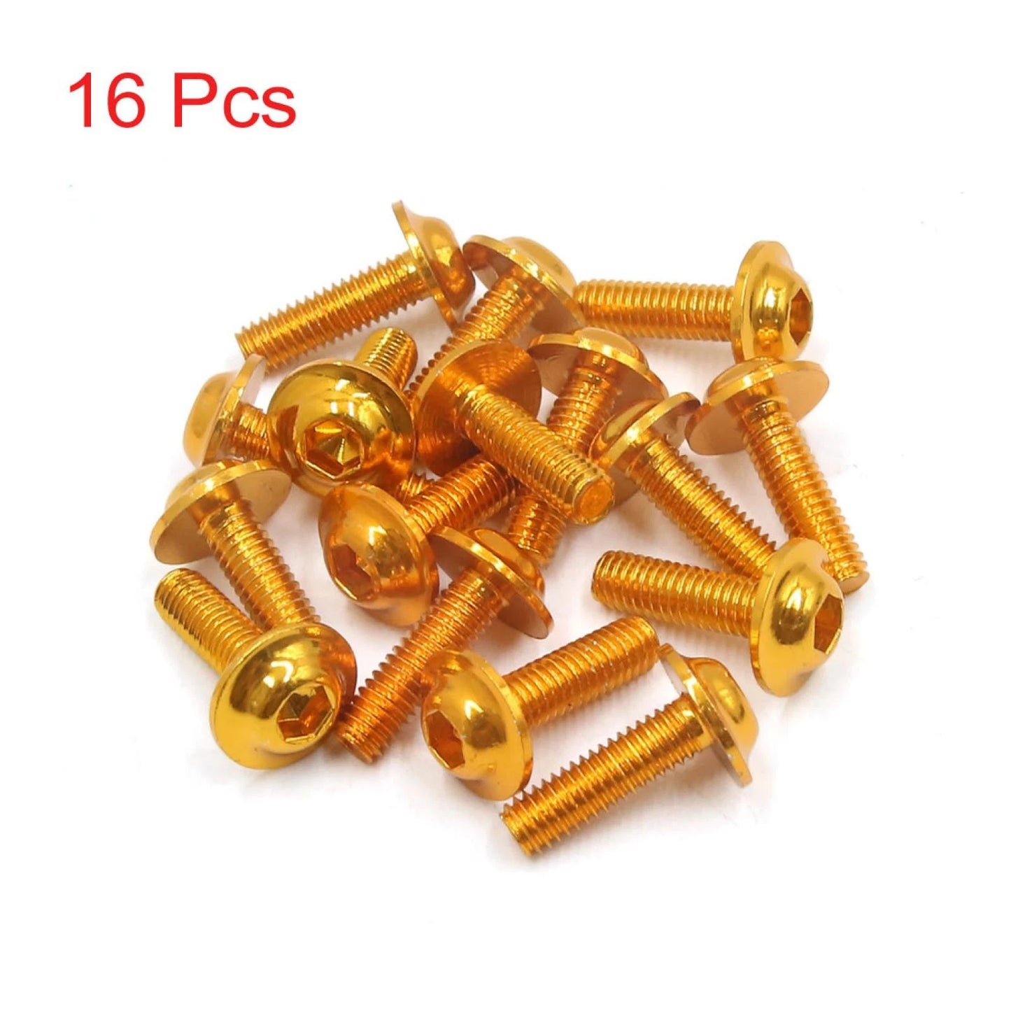 16Pcs Gold Tone Metal 6mm Hexagon Bolts Screws for Motorcycle