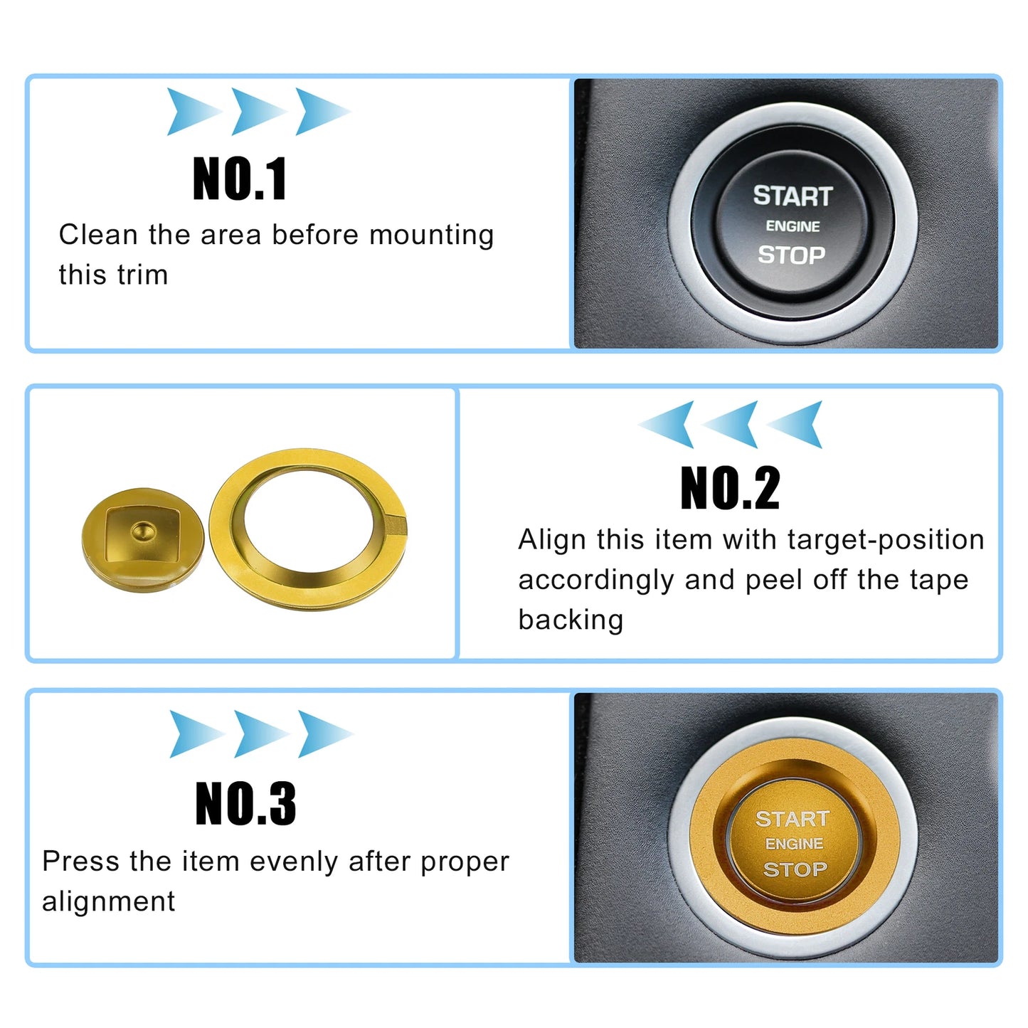 Gold Tone Start Stop Button Cover Kit for Land Rover Discovery, Range Rover