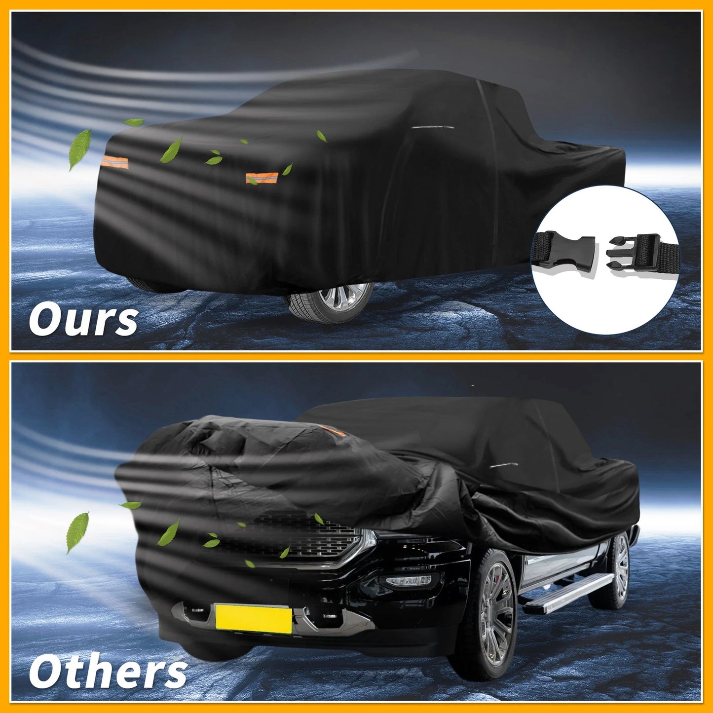 210D-PU Car Cover Waterproof All Weather for GMC Sierra Black with Zipper