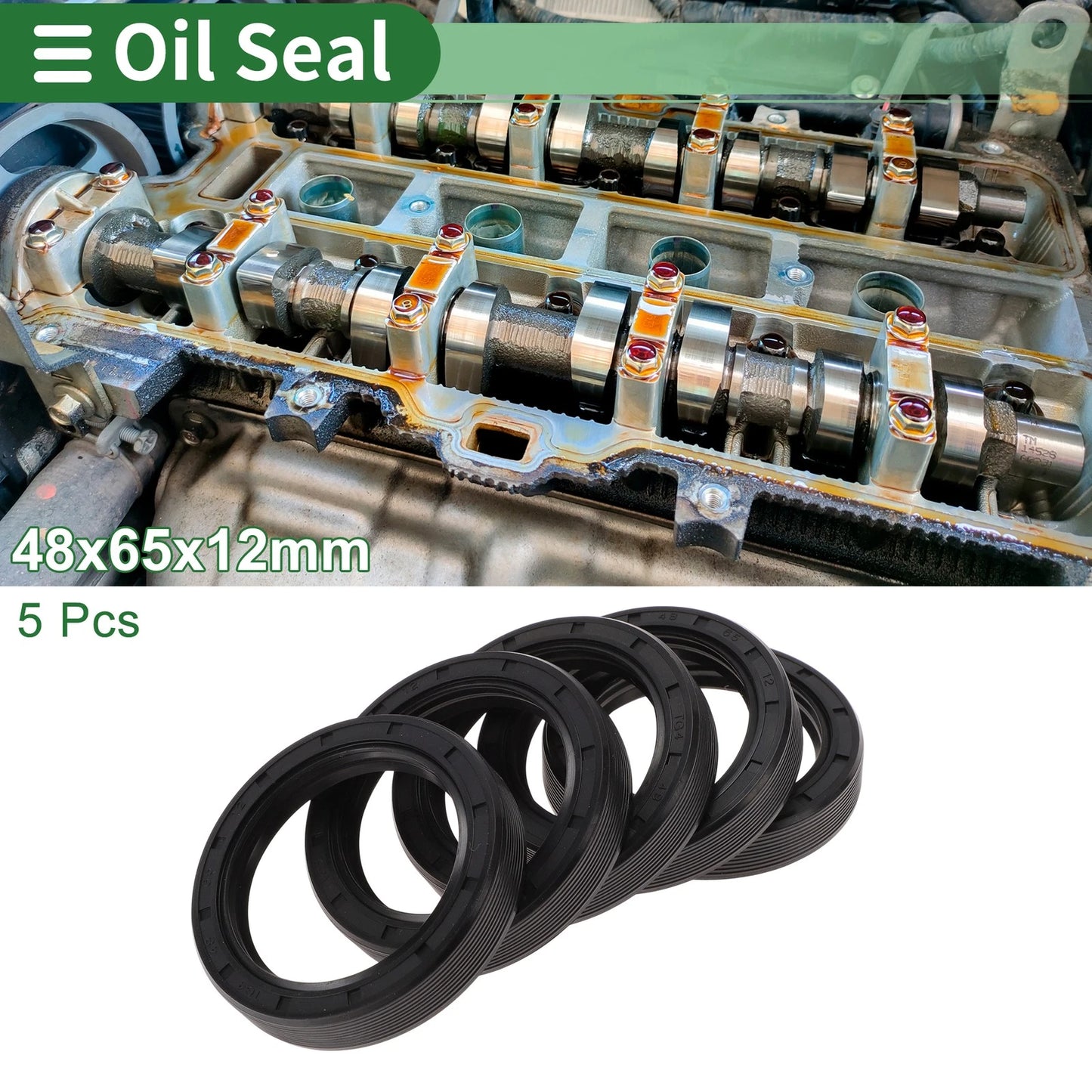 Oil Seal NBR Rubber 48x65x12mm High Pressure Black 5 Pcs