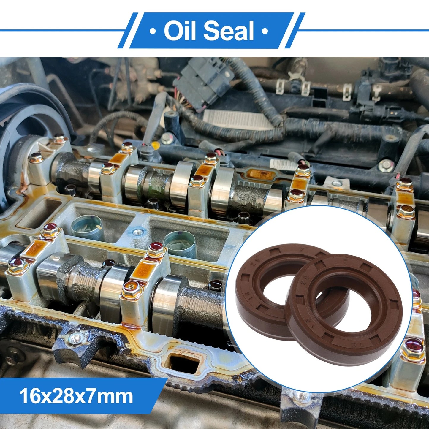 Oil Seal 16x28x7mm FKM Rubber Brown 2 x for MakeModel